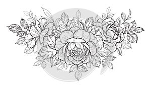 Hand Drawn Floral Bunch with Roses and Leaves