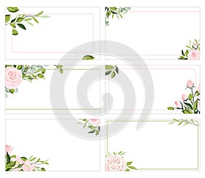 Hand drawn floral frames with flowers, branch and leaves. Elegant label template. Vector illustration for labels, branding