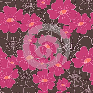 Hand drawn floral vector seamless pattern. Modern pastel colors and dark background.