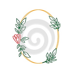 Hand drawn floral wreath with heart and leaves.