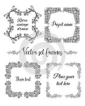 Hand drawn flourish square frames collection with beautiful flowers