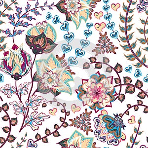 Hand drawn flower seamless pattern. Colorful seamless pattern with floral pattern in eastern style. Vector for textile