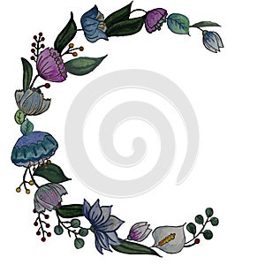 Hand drawn flower wreath.Vector frame.