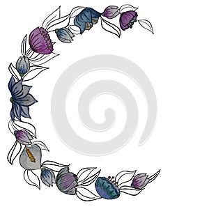 Hand drawn flower wreath.Vector frame.