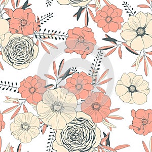 Hand drawn flowers. Vector seamless pattern photo