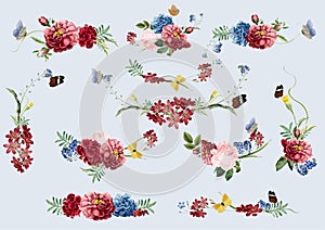 Hand drawn flowers colorful floral pattern