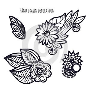 Hand drawn flowers. Coloring page decoration. Vector set with whimsical flower