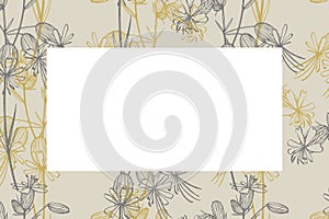 Hand drawn flowers and plants teamplate horizontal cards. Handwritten abstract text wallpaper. Imitation of a abstract