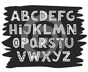 Hand drawn font in scandinavian style on black