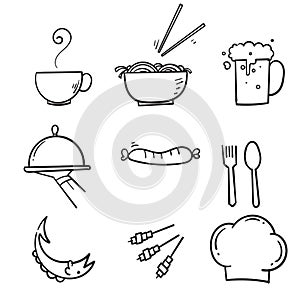 Hand drawn Food and drinks icon. Restaurant line icons set. Vector illustration.doodle