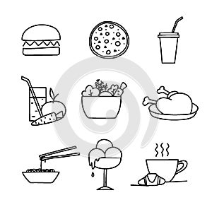 hand drawn food icons, hamburger ice cream