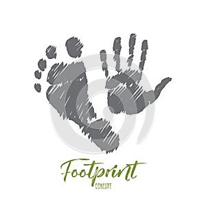 Hand drawn footprint and handprint with lettering photo