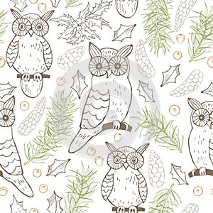 Vector seamless pattern with owls photo