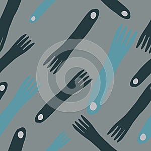 Hand drawn fork seamless pattern on gray background. Kitchen textiles wallpaper