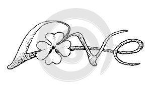 Hand Drawn of Four Leaf Clovers With Love Sign