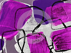 Hand-drawn frame abstract circles on canvas. paint black and red strokes on background. photo