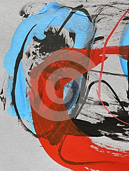 Hand-drawn frame abstract circles on canvas. paint strokes on background. black and red photo
