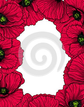 Hand drawn frame of poppies