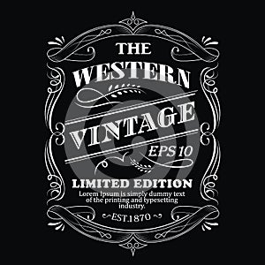 Hand drawn frame Western label blackboard antique typography border vintage vector illustration