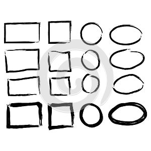 Hand drawn frames set. Cartoon style. Square, rectangle, circle, oval.