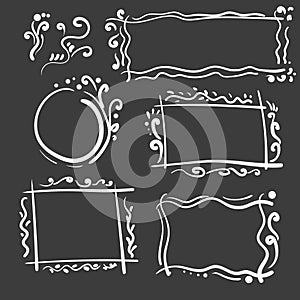 Hand drawn frames set. Cartoon vector square and round borders. Pencil effect shapes .