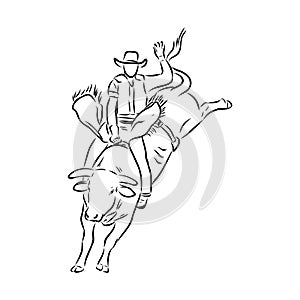 An hand drawn freehand vector - RODEO. Scene from the american culture.