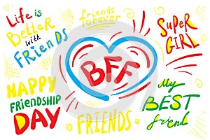 Hand Drawn Friends Word, Friendship Lettering, Friend Print