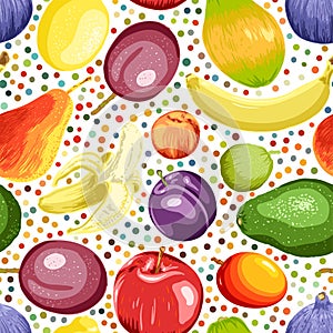 Hand drawn fruits and berries abstract background.