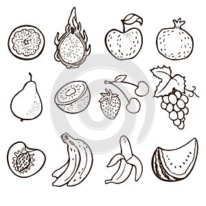 Hand drawn fruits collection.