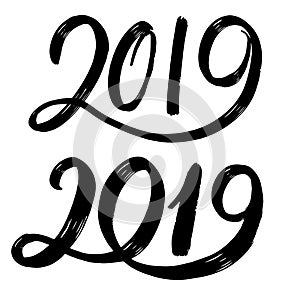 Hand drawn fugures 2019, symbol of new year. New year number 2019
