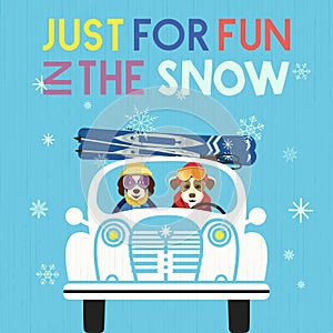 Hand drawn Fun in Snow flat color vector poster