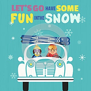 Hand drawn Fun in Snow flat color vector poster