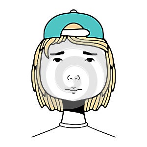 Hand-drawn funny characte, young boy face, doodle people face, vector illustration