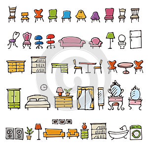 Hand drawn furniture sketch icons