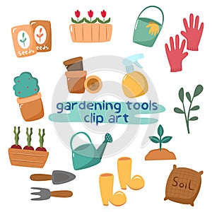 Hand drawn gardening tools collection