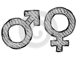 Hand drawn gender symbols with light hatching