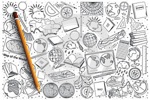 Hand drawn Geography vector doodle set
