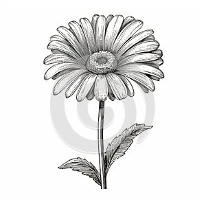 Hand-drawn Gerbera Flower Illustration In The Style Of Charles Addams