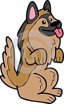 Hand Drawn German Shepherd Dog begging owner illustration in doodle style