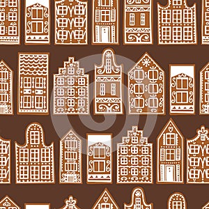 Hand drawn gingerbread houses. Vector  pattern