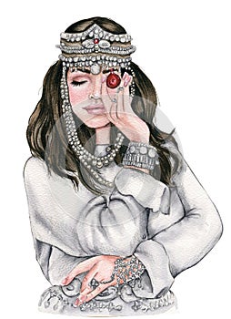 Hand drawn girl in national armenian costume photo