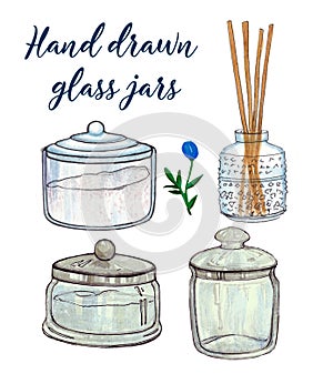 Hand drawn glass jars set