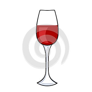 Hand drawn glass of red wine isolated on white for design, stock vector illustration