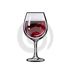 Hand drawn glass of red wine. Vector illustration isolated on white background
