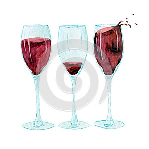 Hand drawn glasses of red wine