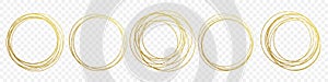 Hand drawn golden circle line sketch set. Vector circular gold scribble doodle round circles for message note mark design element