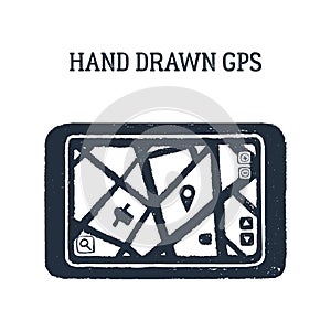 Hand drawn GPS device vector illustration.