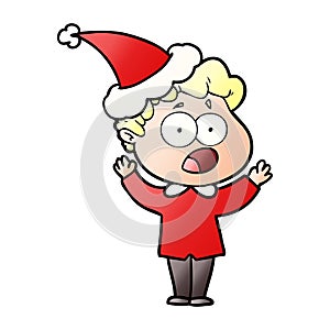 hand drawn gradient cartoon of a man gasping in surprise wearing santa hat