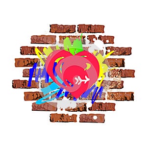 Hand drawn graffiti style heart on brick wall