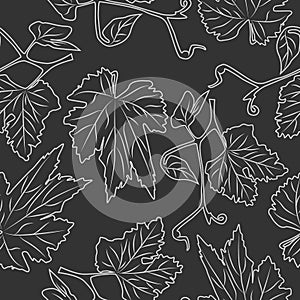 Hand drawn grapevine seamless pattern. Engraving style.